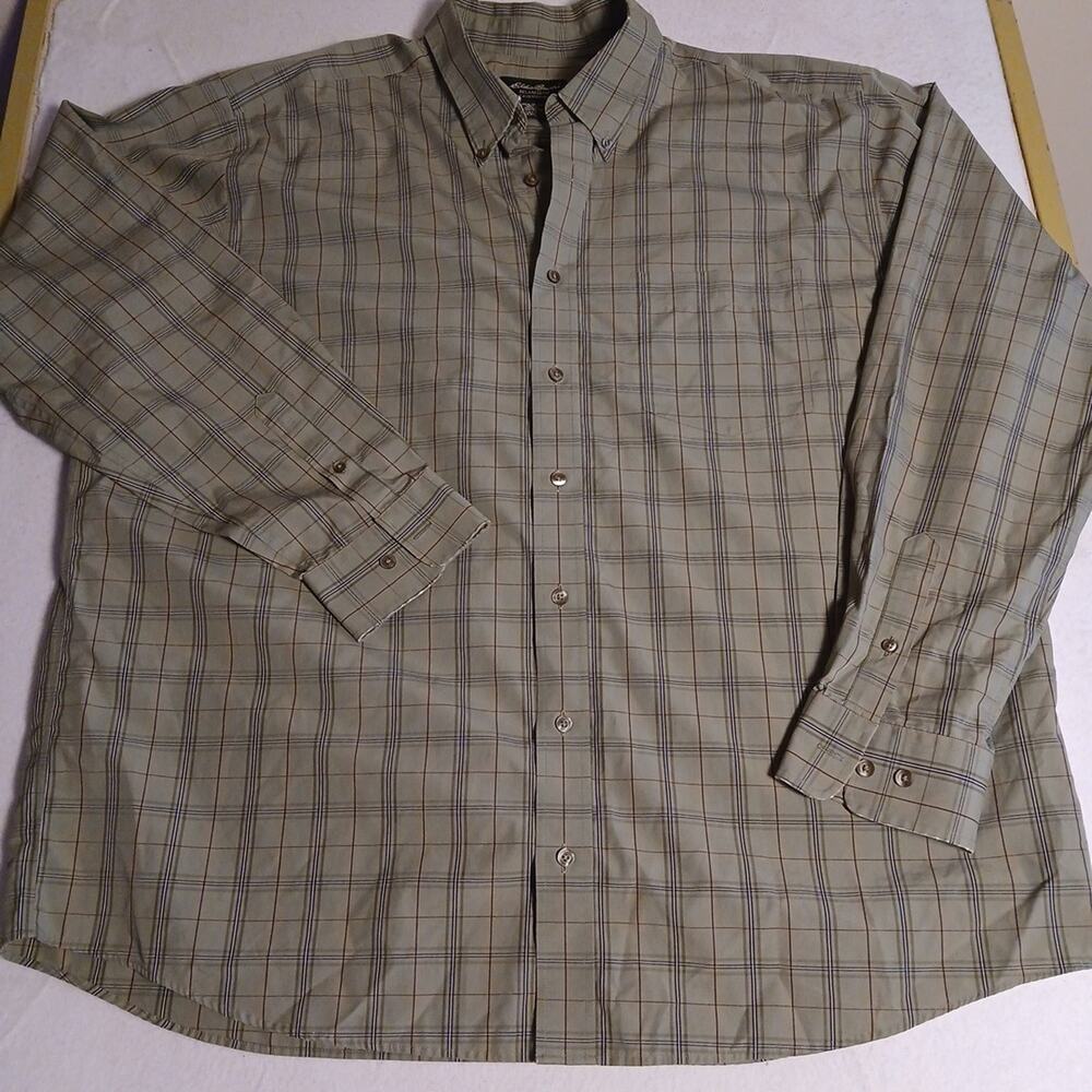 Eddie Bauer Mens 2XL Tall Relaxed Fit Wrinkle Resistant Long Sleeve Green...